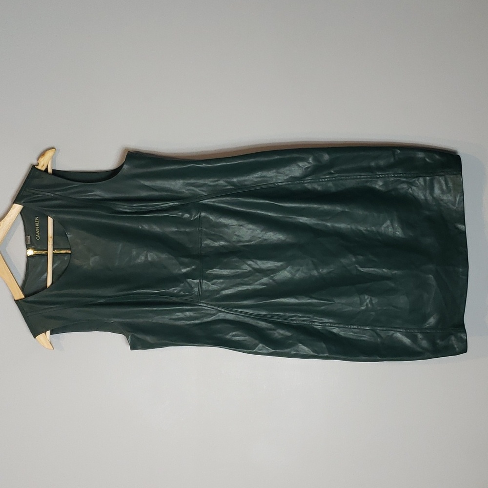 Calvin Klein Faux Leather Sheath Dress Size 14 Green
